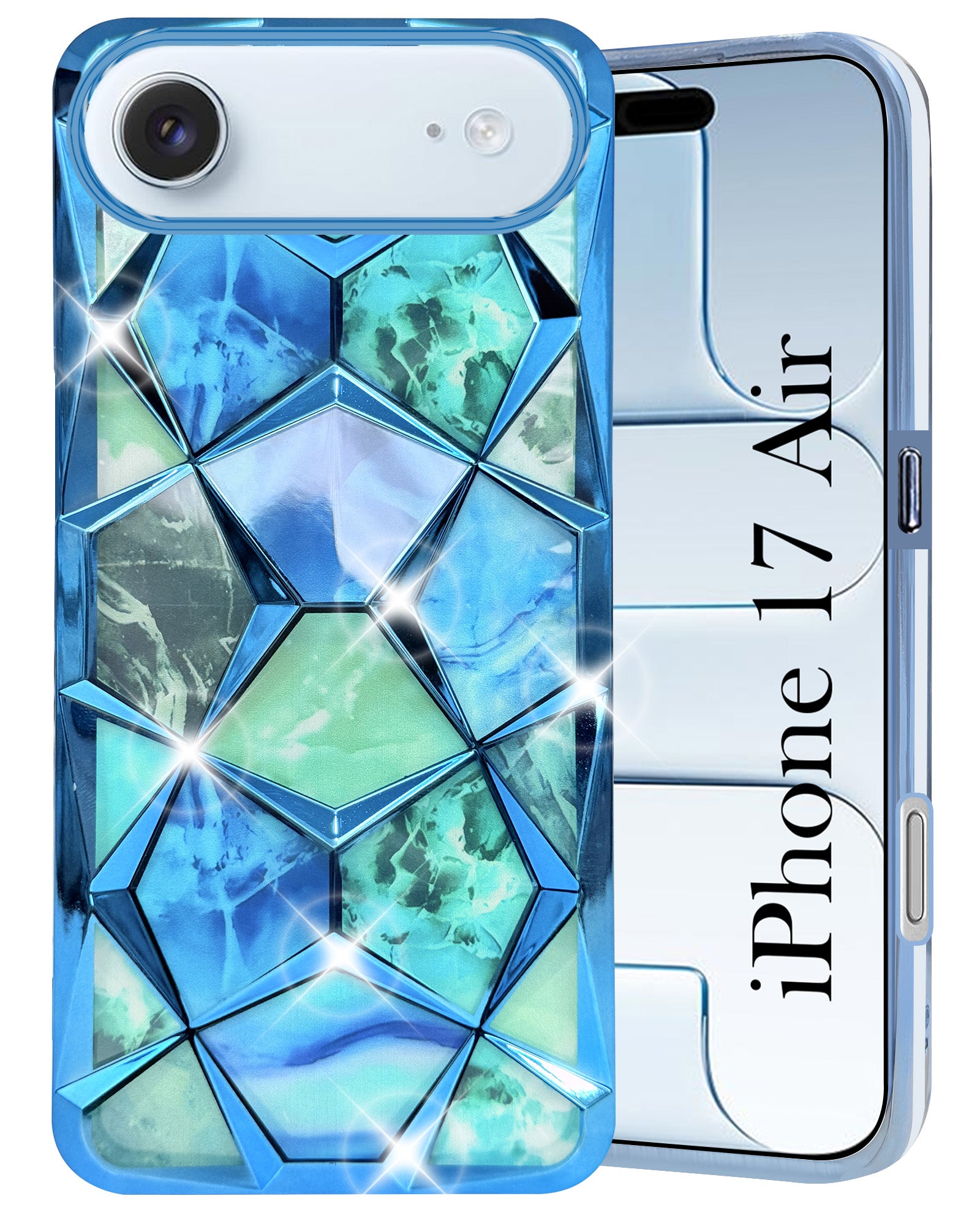 For Apple iPhone 17 Air Back Cover Case Compatible 3D Silicone (Dual Design Glitter Sparkle and Detachable Diamond Print Case | Soft and Flexible)