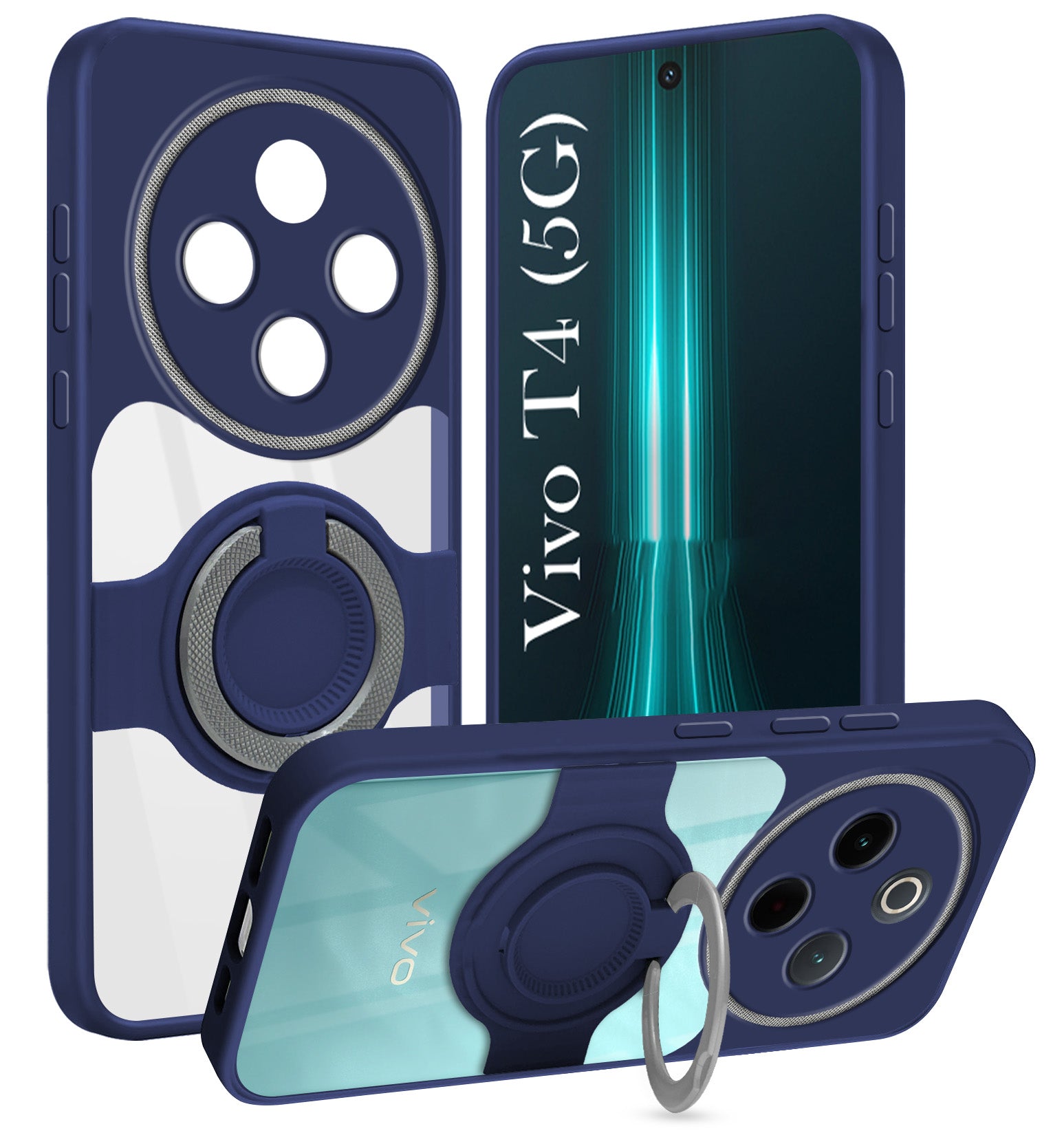 For Vivo T4 Back Cover Case with stand (Built-in Ring Holder Kickstand | Lifetime Anti Yellow | Camera Protection)