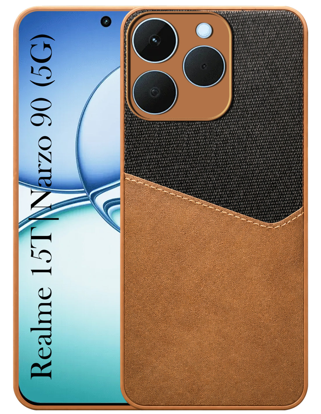 For Realme 15T | Realme Narzo 90 Back Cover Case (Dual PU Leather Stitch | Professional Minimalist | Soft and Flexible)