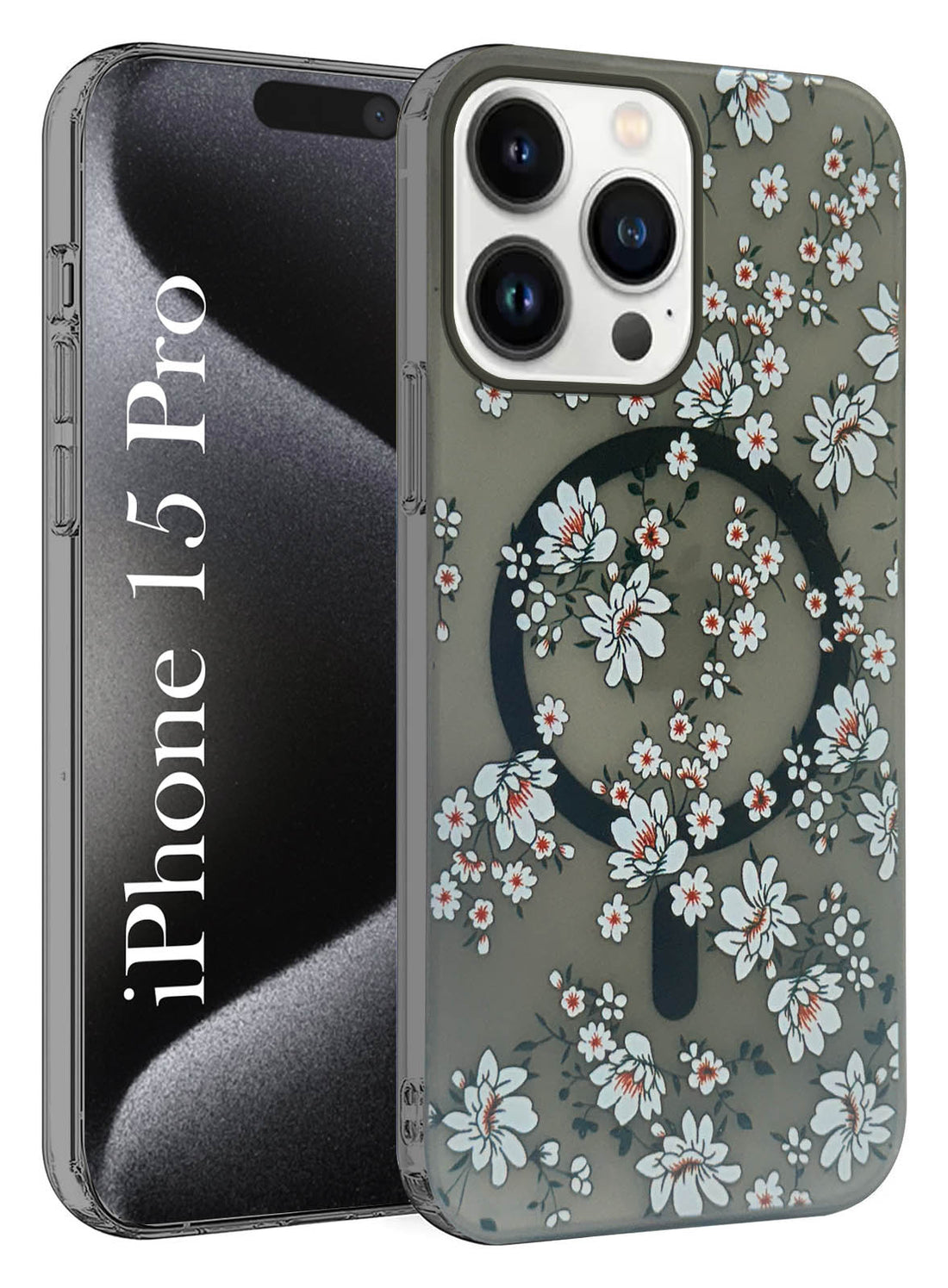 For Apple iPhone 15 Pro Back Cover Case (Cute Floral Design | Flower Print for Girls | MagSafe Compatible Wireless Charging)