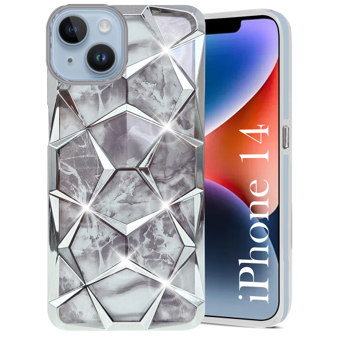 For Apple iPhone 14 Back Cover Case ( Dual Design Glitter Sparkle and Detachable Diamond Print Case | Soft and Flexible)