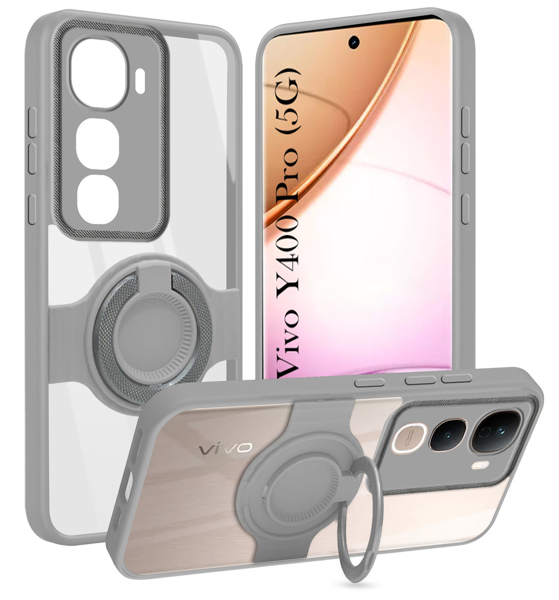 For Vivo Y400 Pro Back Cover Case with stand (Built-in Ring Holder Kickstand | Lifetime Anti Yellow | Camera Protection)