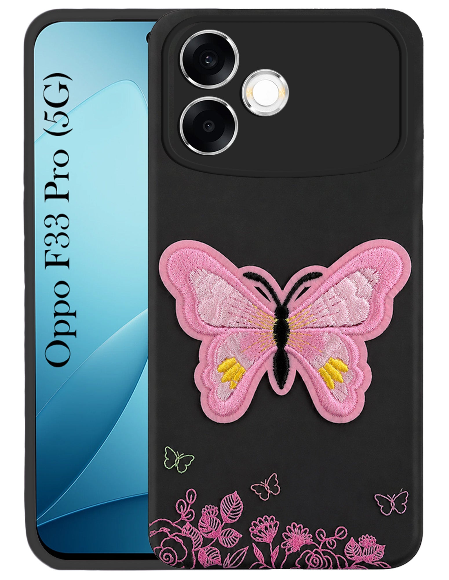For Oppo F33 Pro 5G Back Cover Case (Soft Butterfly Embroidery | Women Teen Girls | Camera Protection| Matte Silicone)