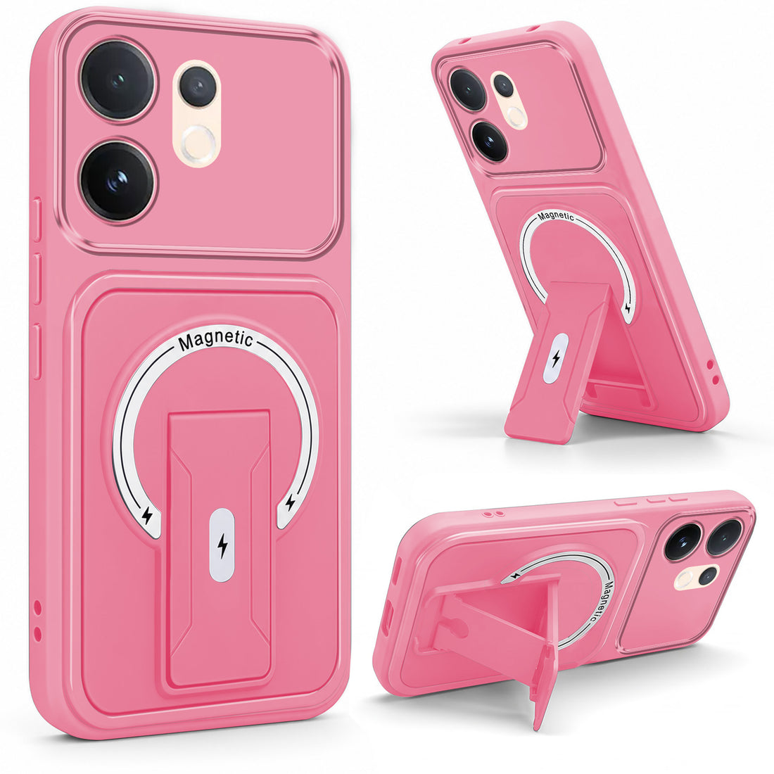 For Vivo V60 | Vivo T4 Pro Back Case Cover Metallic (Hybrid Armor Kickstand | MagSafe Compatible | Camera Protection Shockproof)
