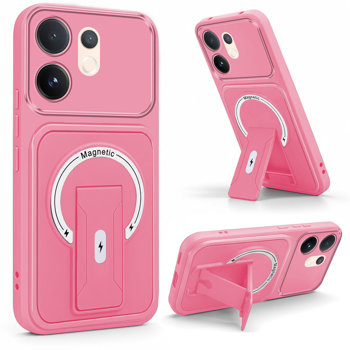 For Vivo V60 | Vivo T4 Pro Back Case Cover Metallic (Hybrid Armor Kickstand | MagSafe Compatible | Camera Protection Shockproof)