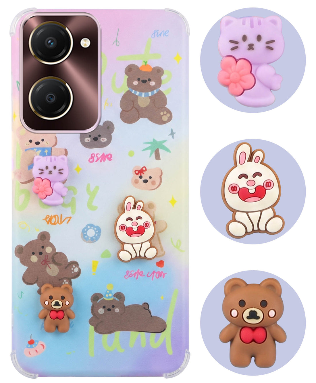 For Vivo iQOO Z9 Lite 5G Back Cover Case (3D Cute Cartoons | Hard Back Side Soft | Matte Premium Finish | HD Printing)