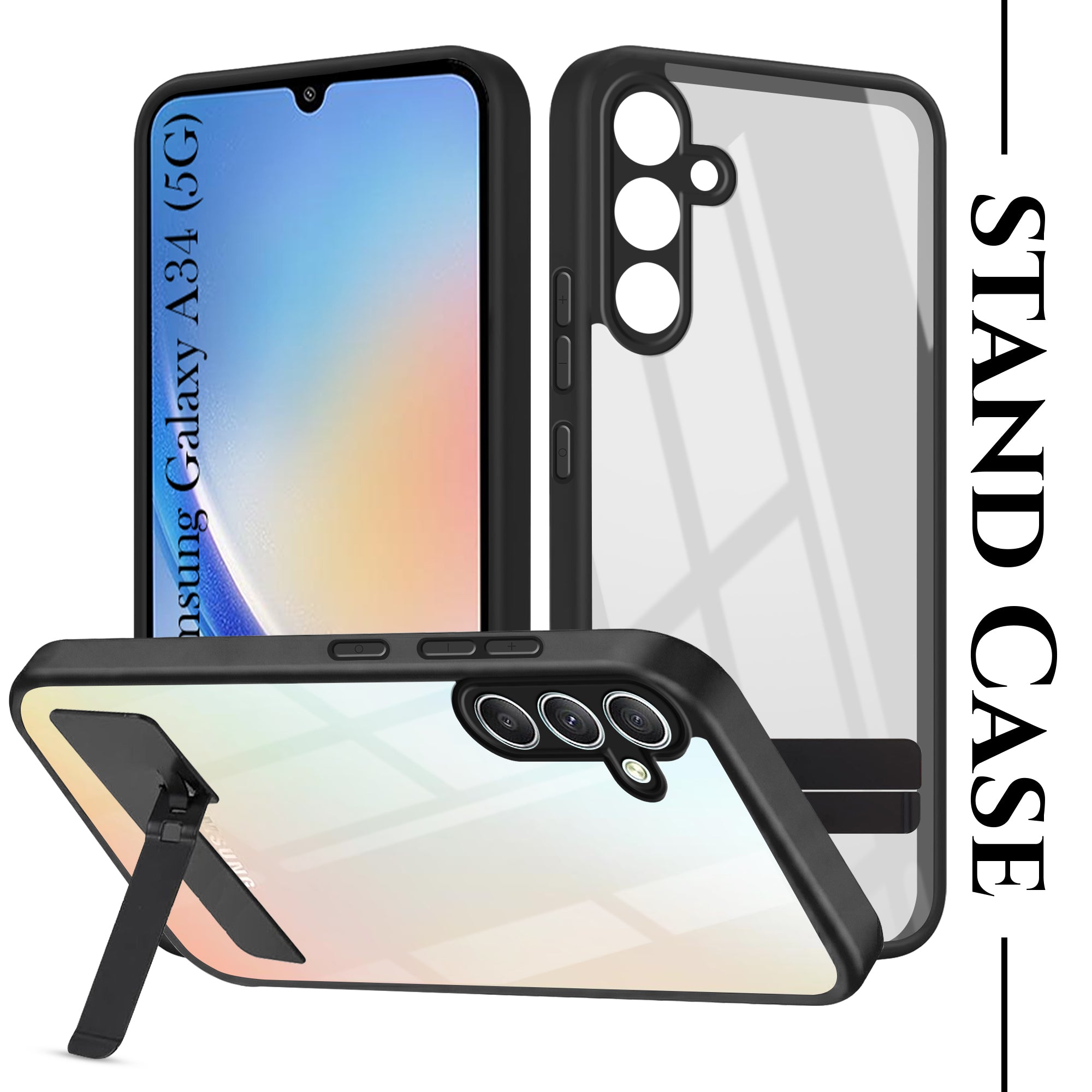 For Samsung Galaxy A34 5G Back Cover Case (Built-in Stand | Lifetime Anti Yellow | Kickstand Shockproof | Camera Protection | MagSafe Compatible)