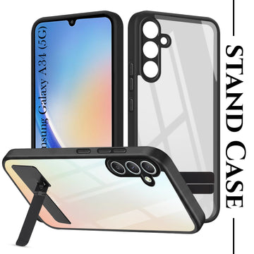 For Samsung Galaxy A34 5G Back Cover Case (Built-in Stand | Lifetime Anti Yellow | Kickstand Shockproof | Camera Protection | MagSafe Compatible)