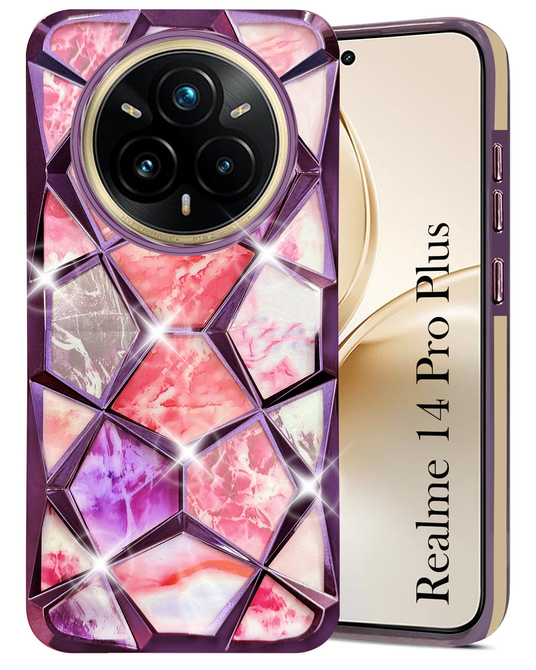 For Realme 14 Pro Plus 5G Back Cover Case ( Dual Design Glitter Sparkle and Detachable Diamond Print Case | Soft and Flexible)