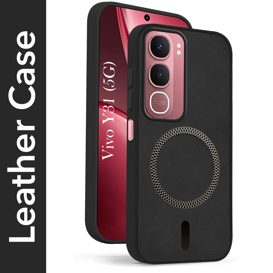 For Vivo Y31 5G Back Cover Case Leather Finish (MagSafe Compatible Wireless Charging | Soft Touch | Camera Bump Protection)
