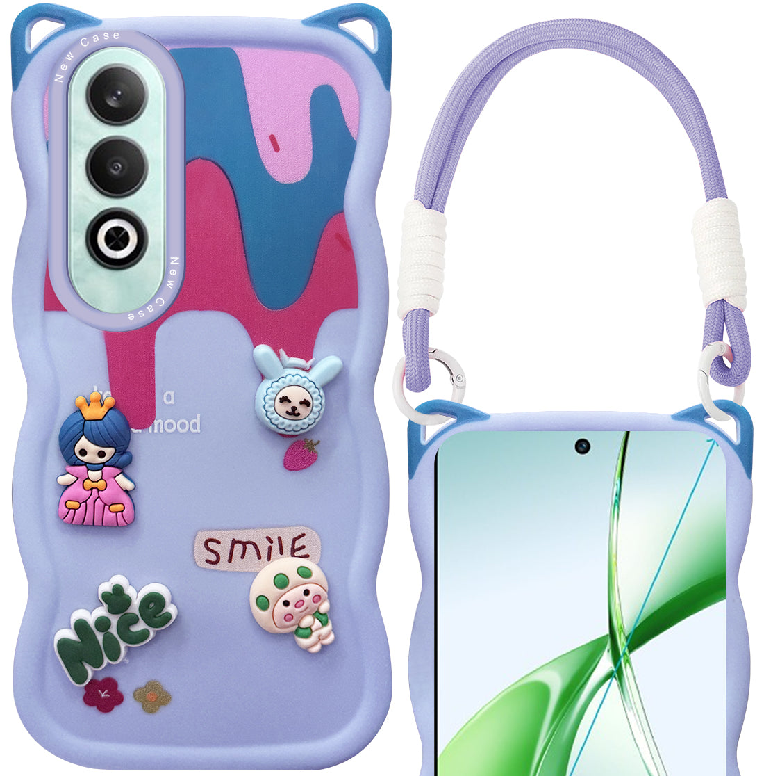 For Oneplus Nord CE 4 Back Case Cover Strap (3D embossed Figures | Strap Holder | 360* Soft Cushion with Camera Bump)