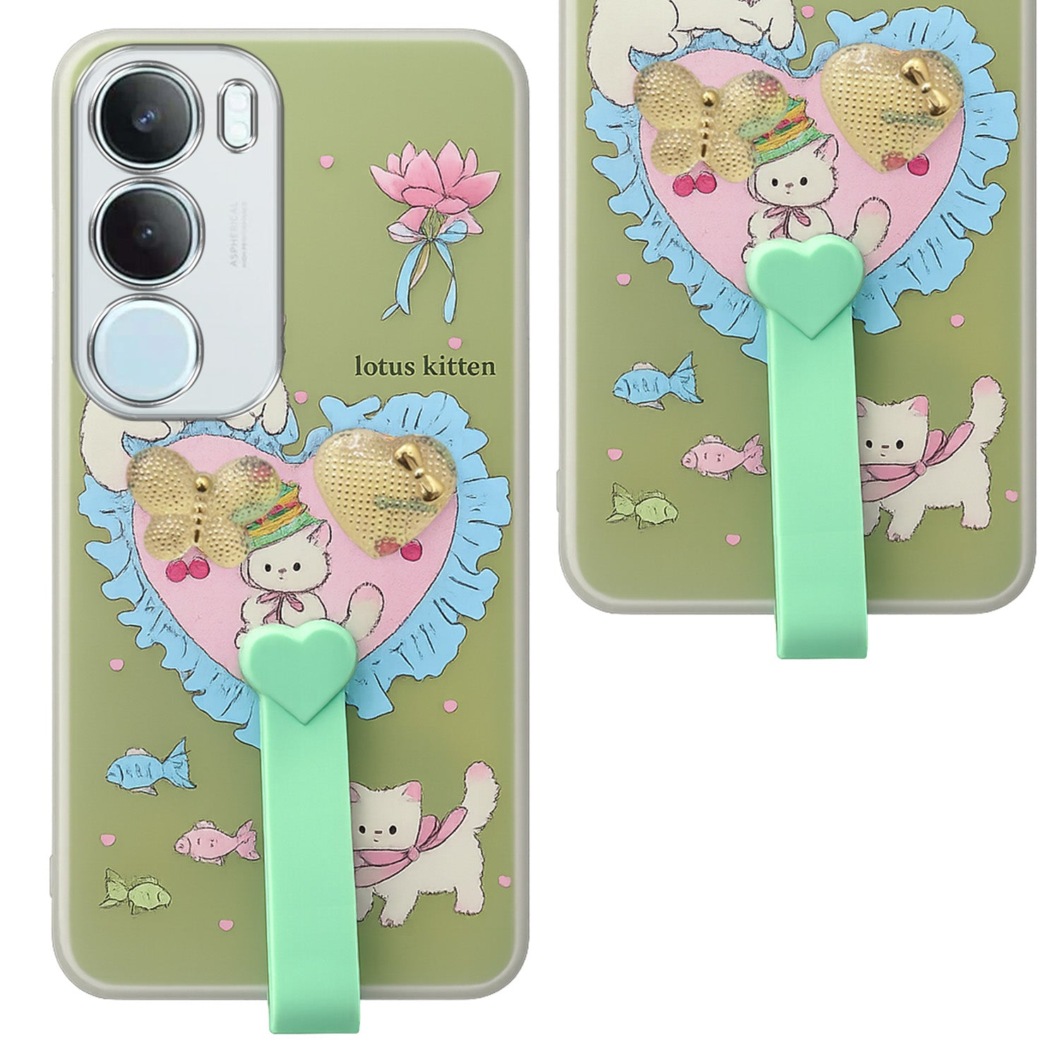 For Vivo Y29 Back Cover Case (3D Cute Heart Strap Holder | Camera Protection | Designer Girls Print)
