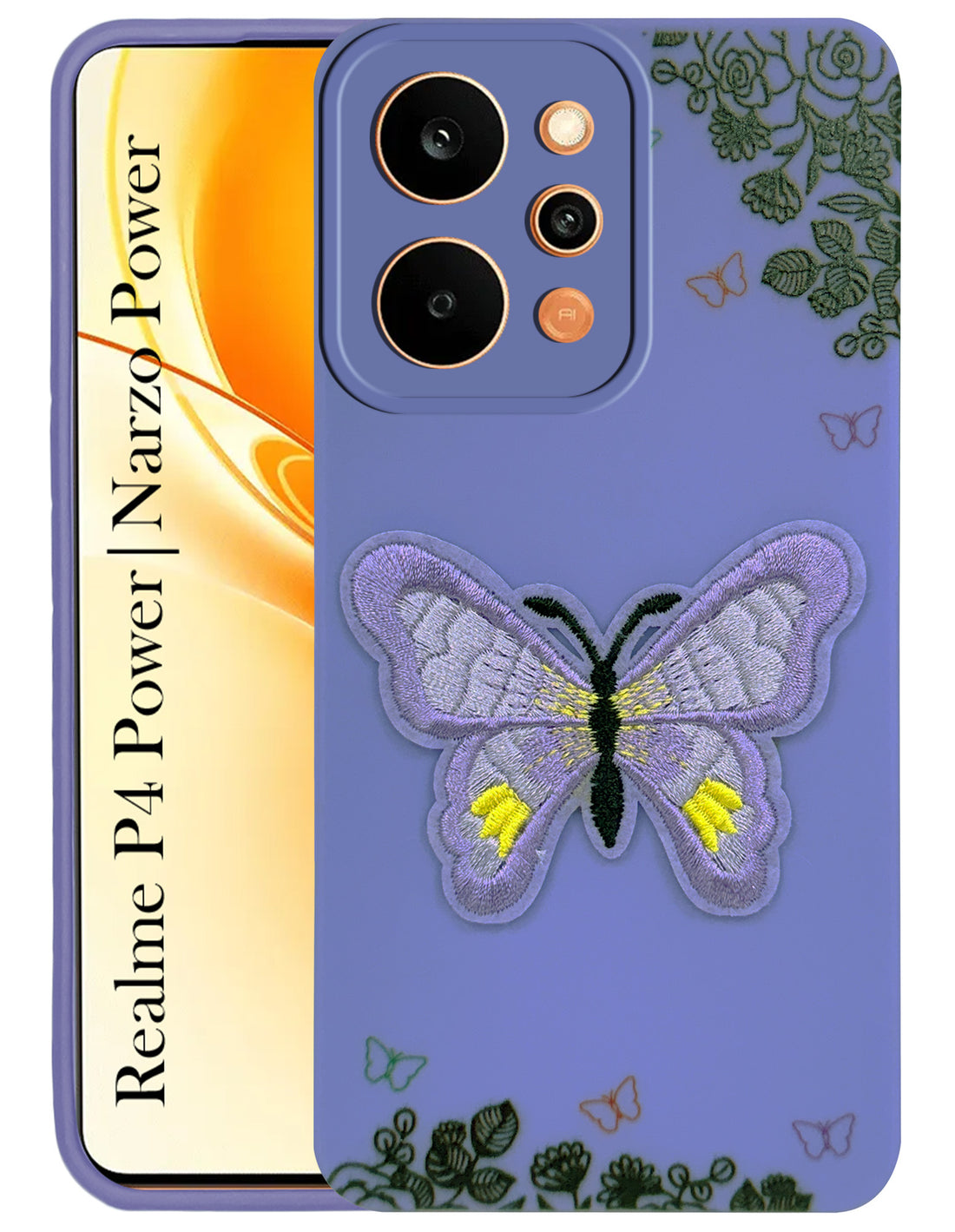For Realme P4 Power 5G | Realme Narzo Power Back Cover Case (SoFt ButterFly Embroidery | Women Teen Girls | Camera Protection| Matte Silicone)