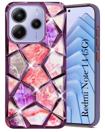 For Redmi Note 14 5G | Redmi Note 14 SE Back Cover Case ( Dual Design Glitter Sparkle and Detachable Diamond Print Case | Soft and Flexible)