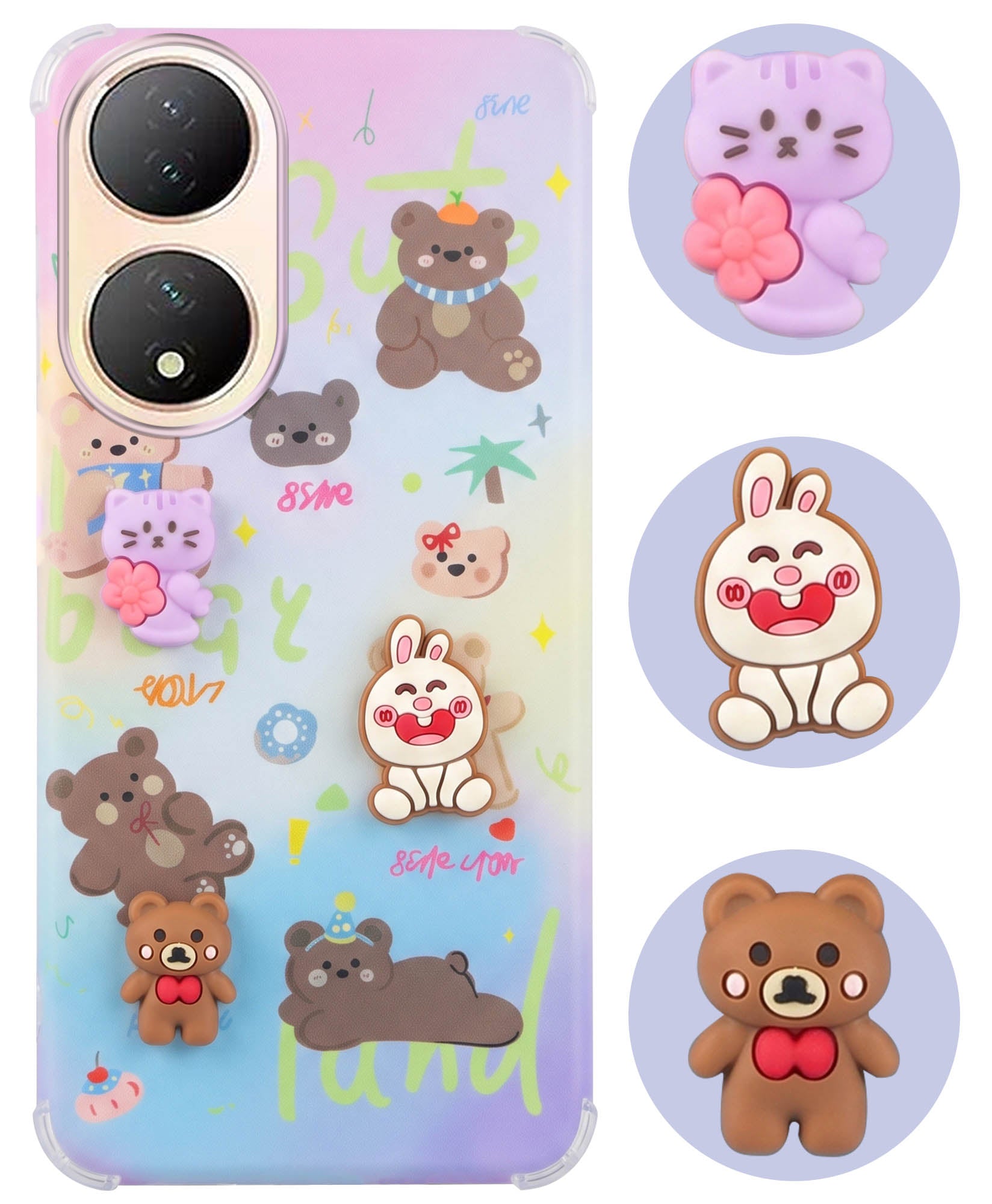 For Vivo Y100 Back Cover Case (3D Cute Cartoons | Hard Back Side Soft | Matte Premium Finish | HD Printing)