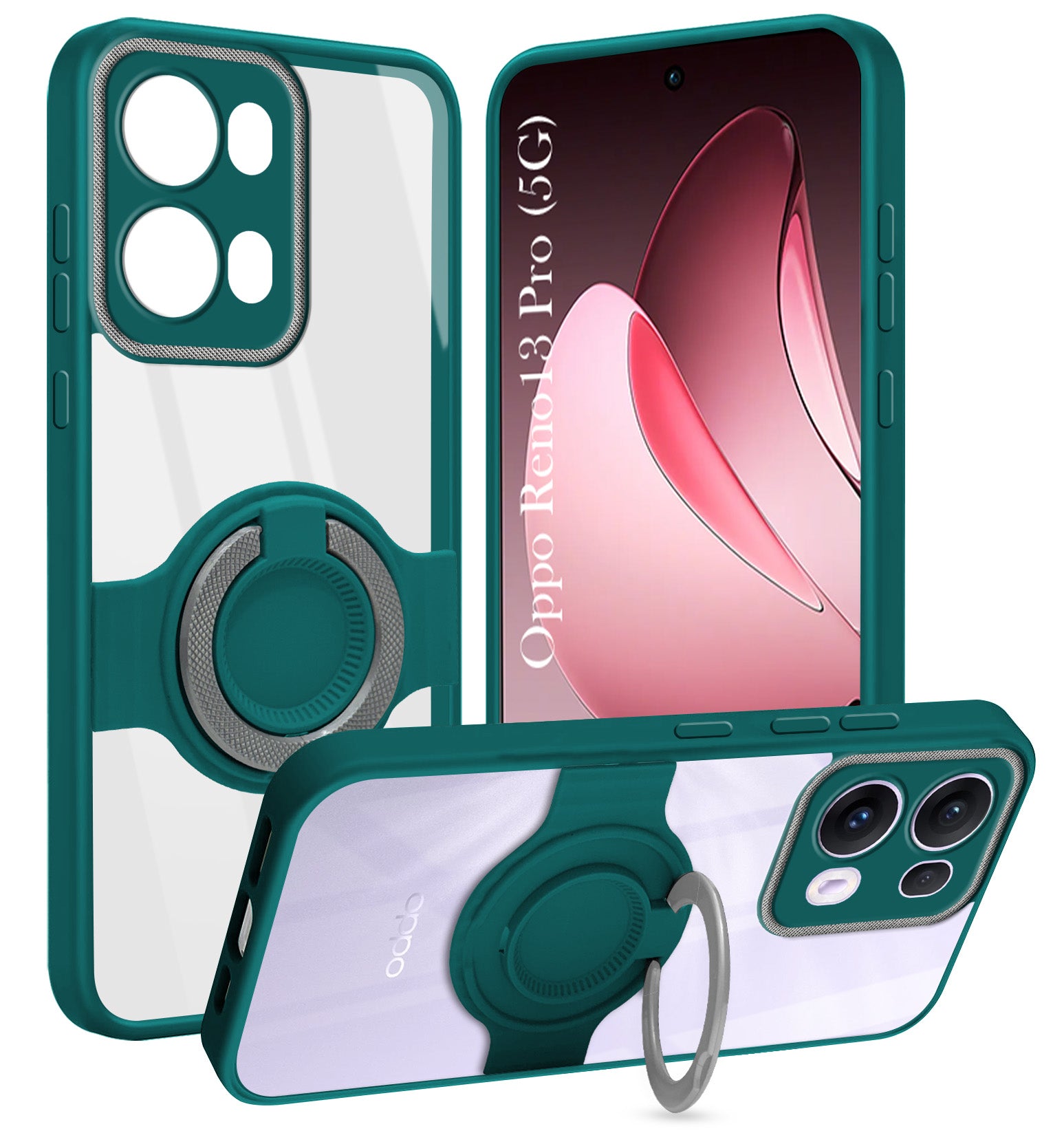 For Oppo Reno13 Pro 5G | Oppo Reno 13 Pro 5G Back Cover Case with stand (Built-in Ring Holder Kickstand | Lifetime Anti Yellow | Camera Protection)