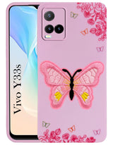 For Vivo Y33s Back Cover Case (Soft Butterfly Embroidery | Women Teen Girls | Camera Protection| Matte Silicone)