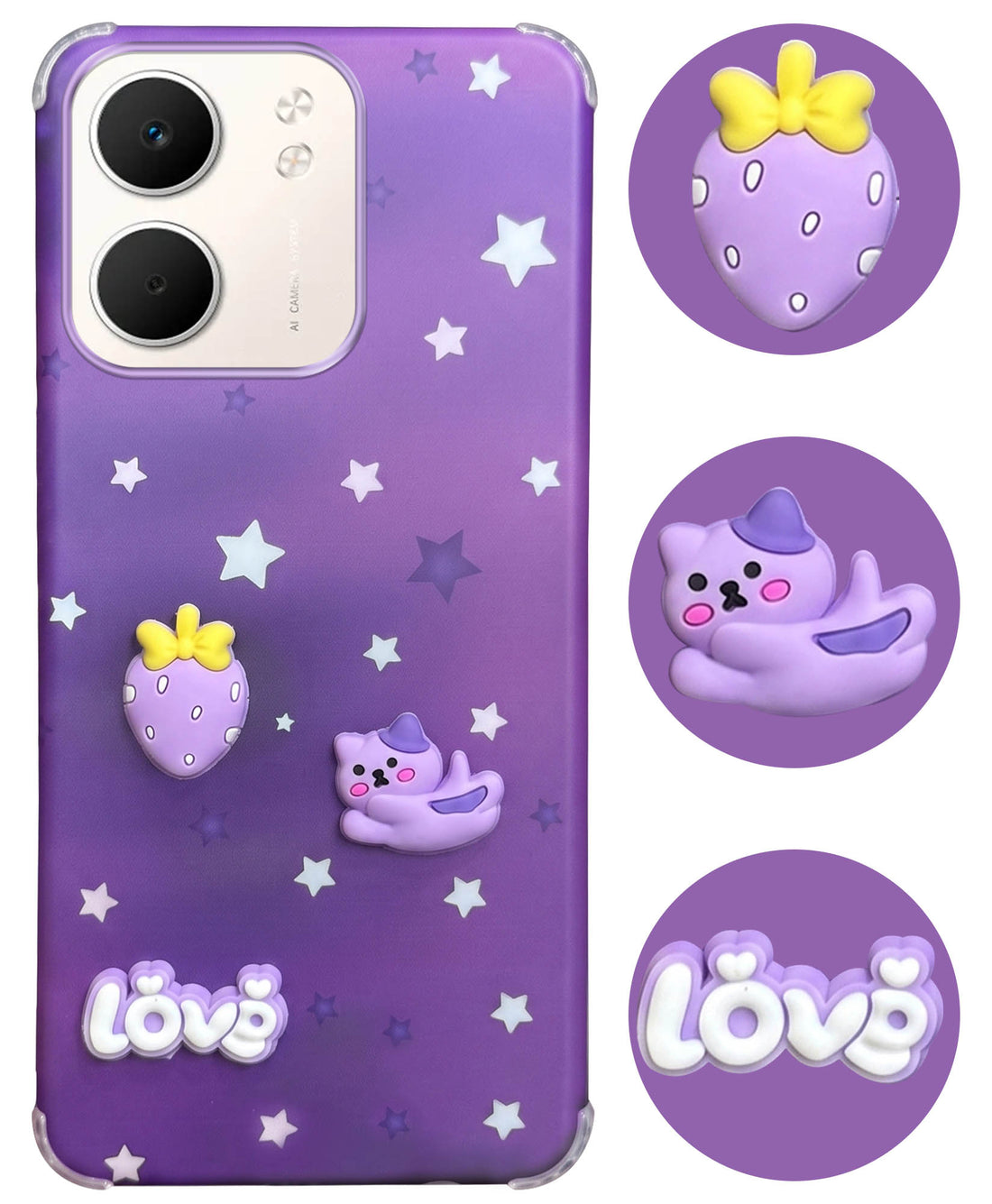 For Oppo A5X Back Cover Case (3D Cute Cartoons | Hard Back Side Soft | Matte Premium Finish | HD Printing)