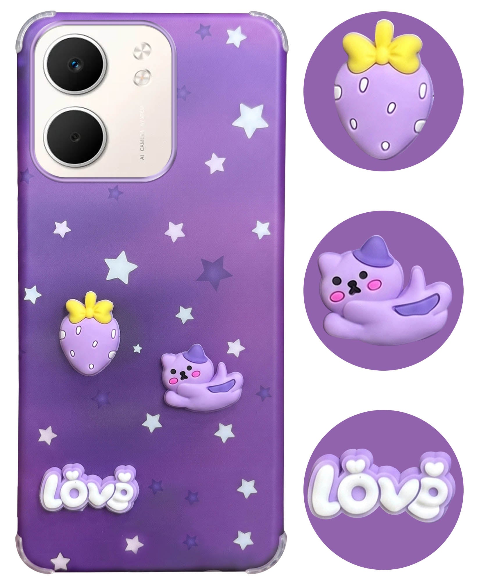 For Oppo A5X Back Cover Case (3D Cute Cartoons | Hard Back Side Soft | Matte Premium Finish | HD Printing)