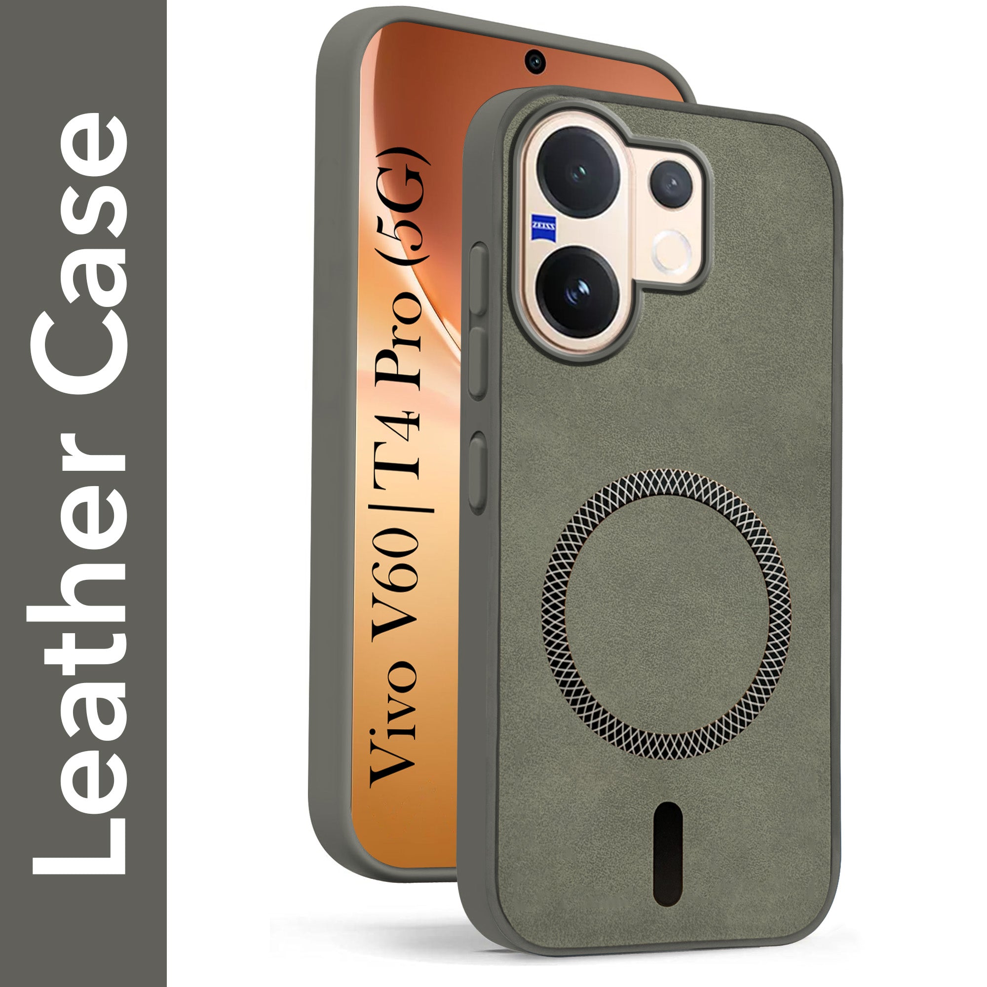 For Vivo V60 | Vivo T4 Pro Back Cover Case Leather Finish (MagSafe Compatible Wireless Charging | Soft Touch | Camera Bump Protection)