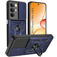 For Realme C85 5G | Realme Narzo 90x Back Cover Case Hybrid Armor (Sliding Shutter Camera Protection | Polycarbonate |Ring Holder Kickstand)