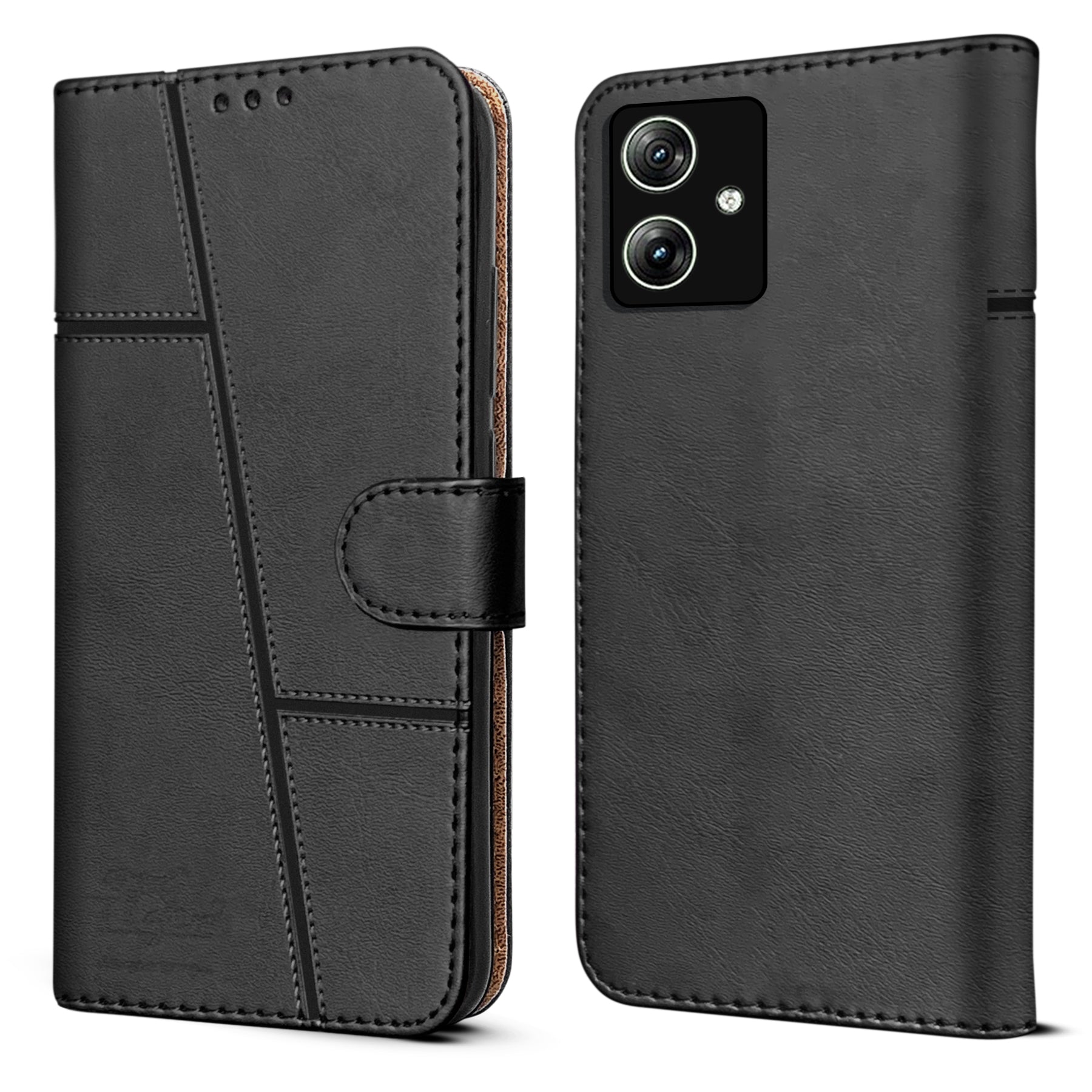 for Motorola Moto G54 (Stitched Leather with Magnetic Closure | Black)