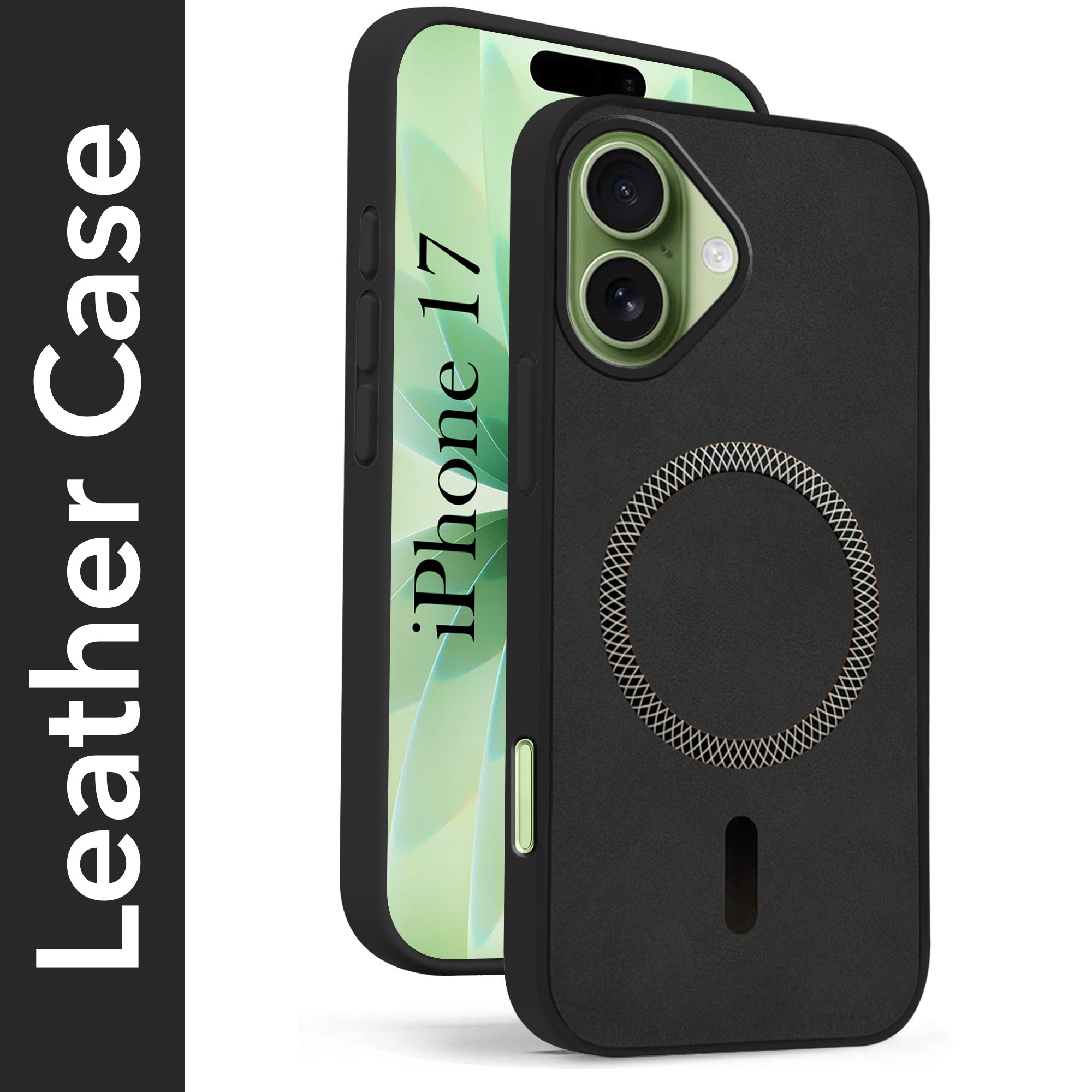 For Apple iPhone 17 Back Cover Case Leather Finish (MagSafe Compatible Wireless Charging | Soft Touch | Camera Bump Protection)