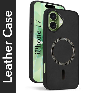 For Apple iPhone 17 Back Cover Case Leather Finish (MagSafe Compatible Wireless Charging | Soft Touch | Camera Bump Protection)