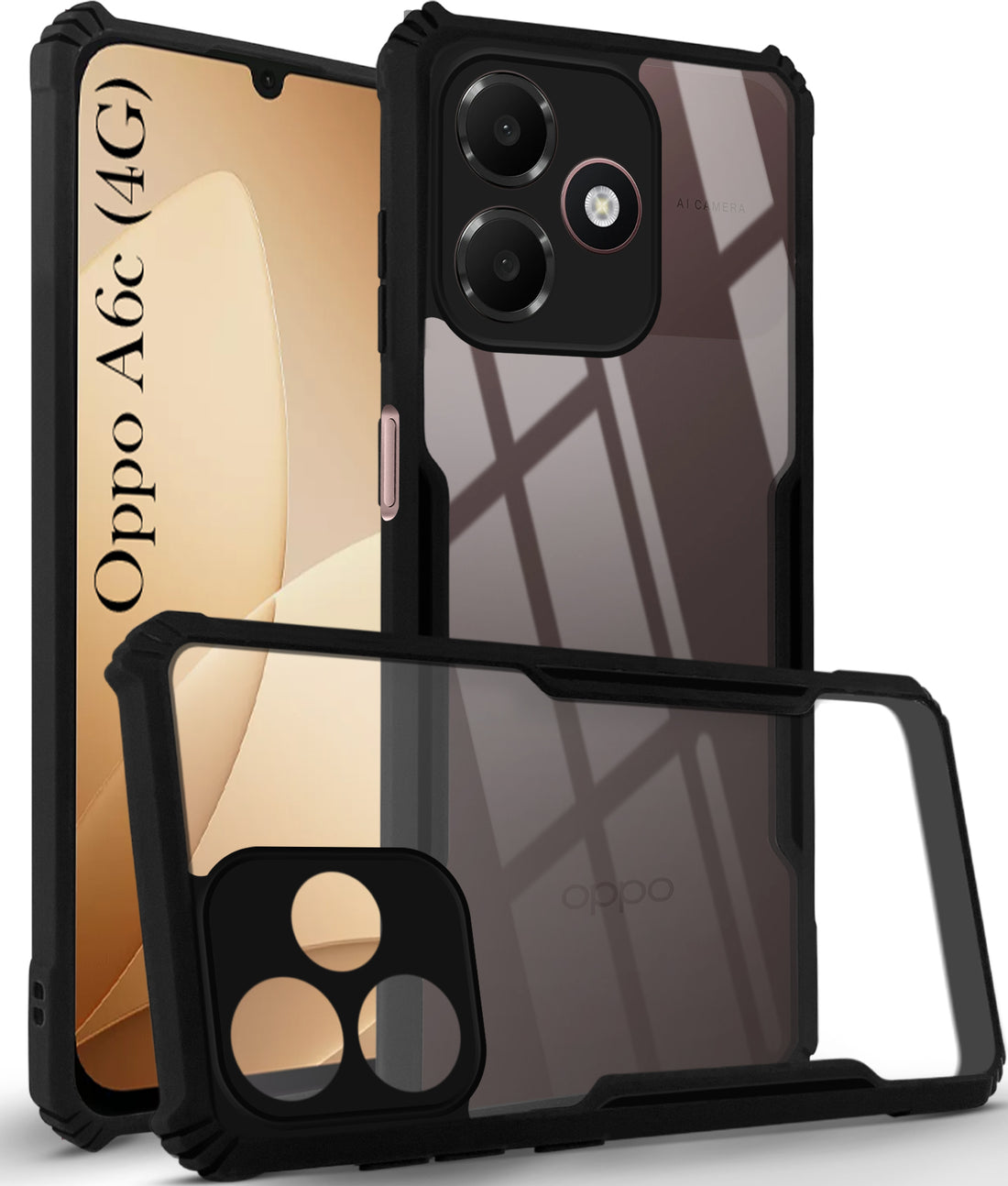 For Oppo A6c 4G Back Cover Case Hybrid (Shockproof with Polycarbonate Clear Panel | Professional Black)