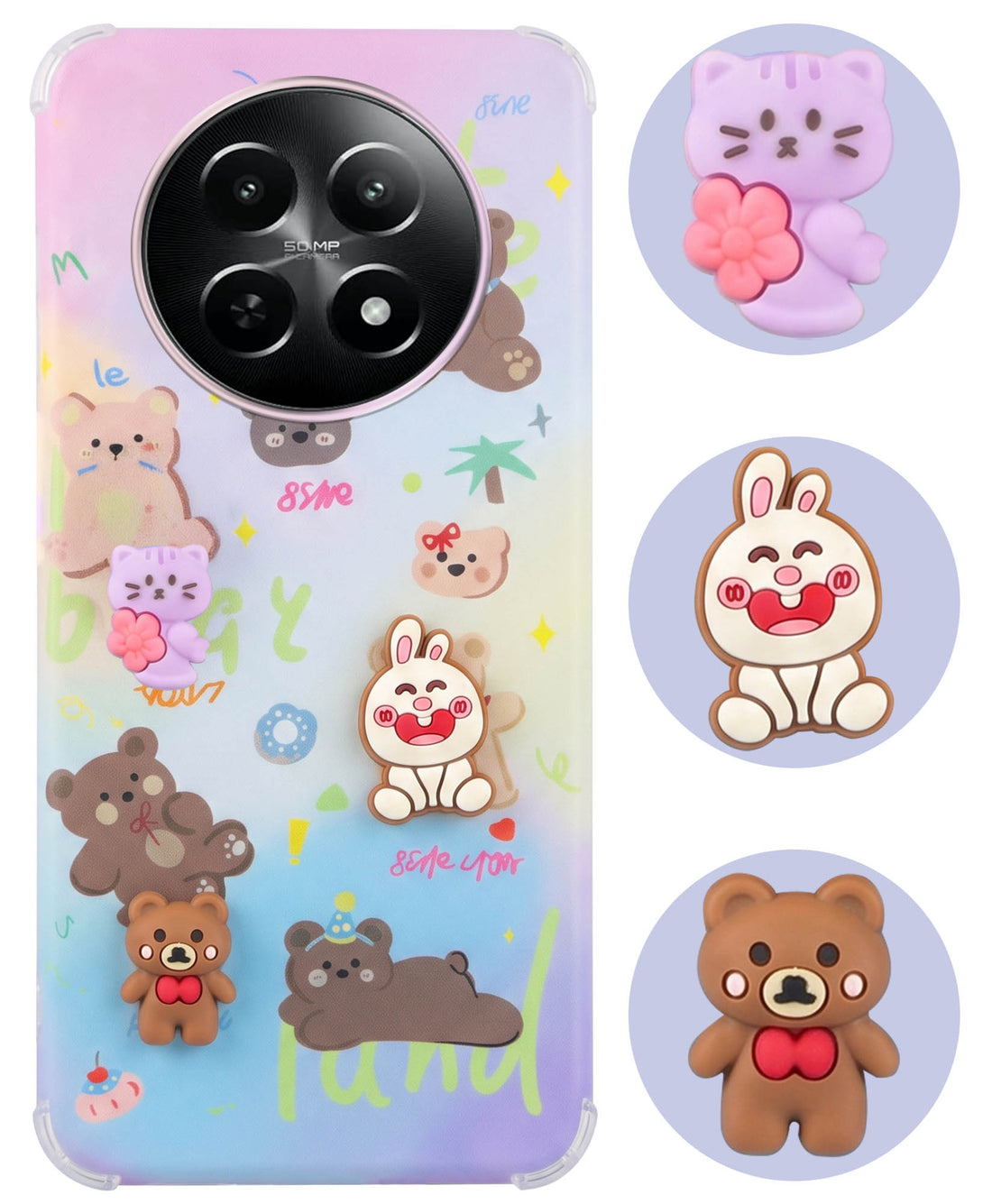 For Realme Narzo 70x 5G Back Cover Case (3D Cute Cartoons | Hard Back Side Soft | Matte Premium Finish | HD Printing)