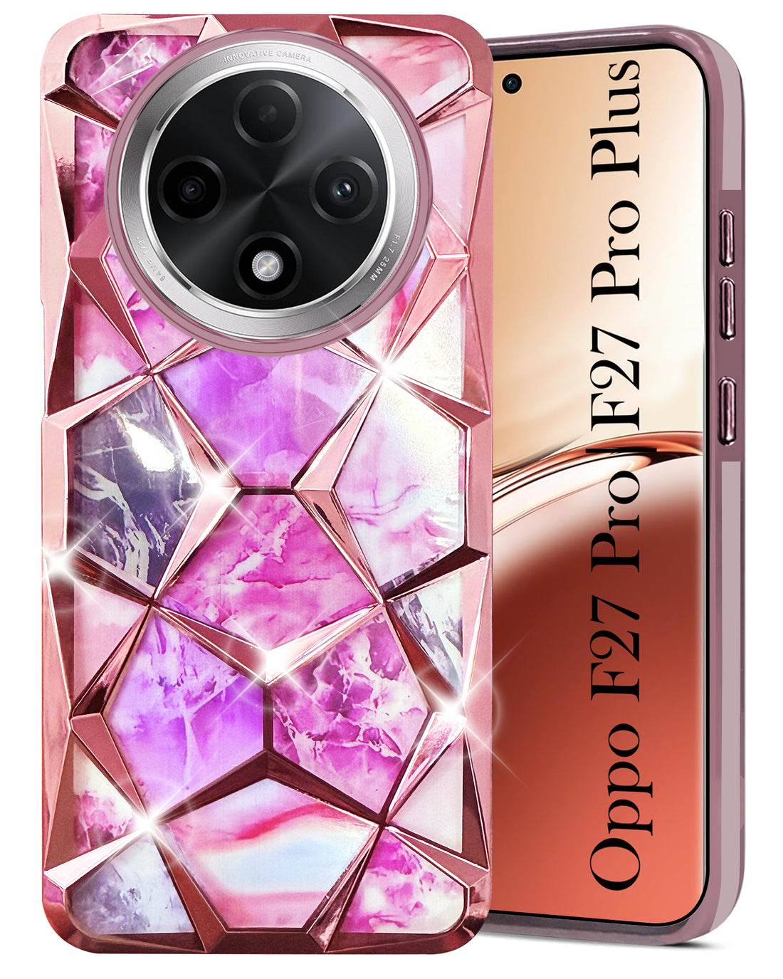For Oppo F27 Pro | Oppo F27 Pro Plus Back Cover Case ( Dual Design Glitter Sparkle and Detachable Diamond Print Case | Soft and Flexible)