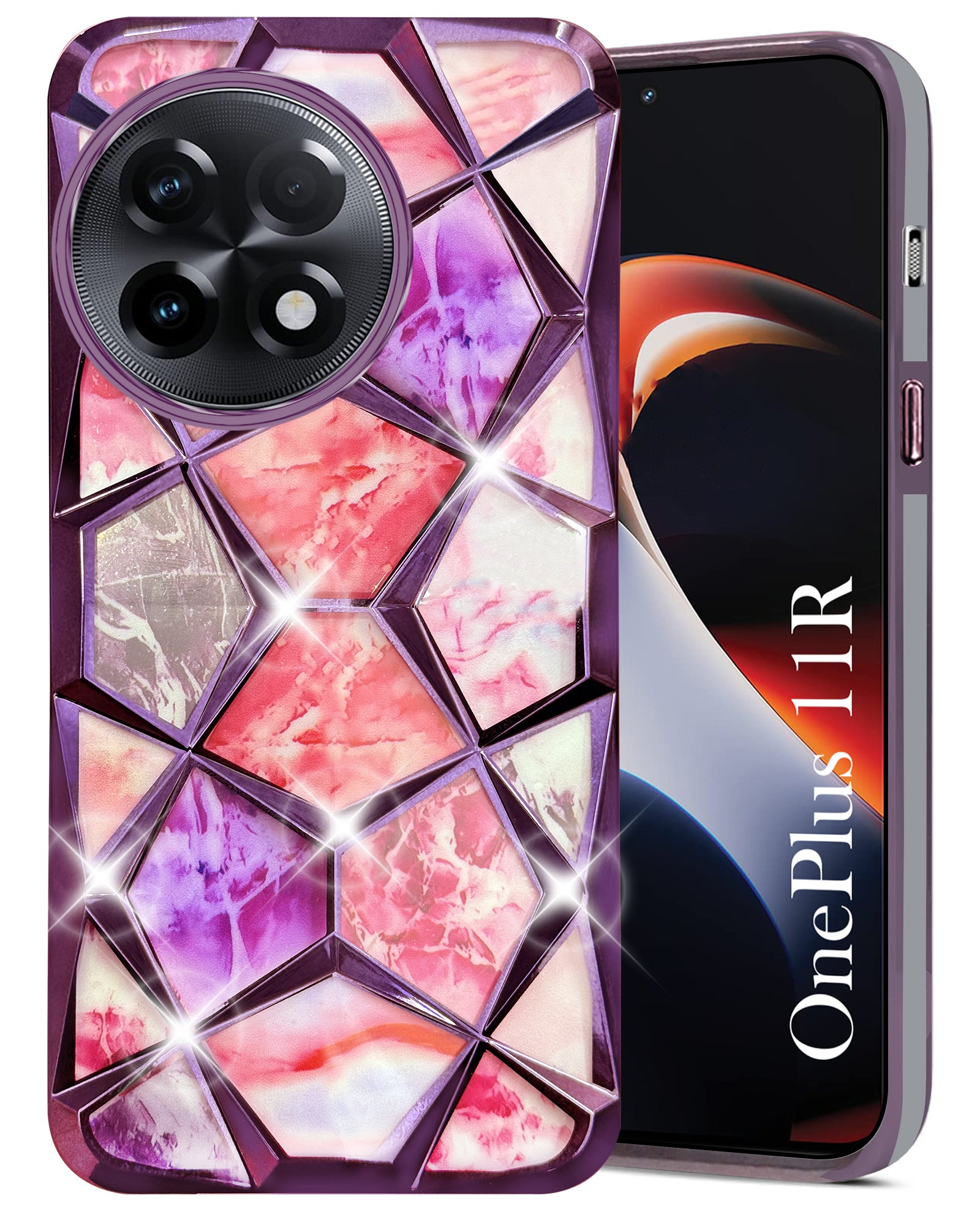 For OnePlus 11R Back Cover Case (Dual Design Glitter Sparkle and Detachable Diamond Print Case | Soft and Flexible)
