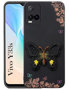 For Vivo Y33s Back Cover Case (Soft Butterfly Embroidery | Women Teen Girls | Camera Protection| Matte Silicone)