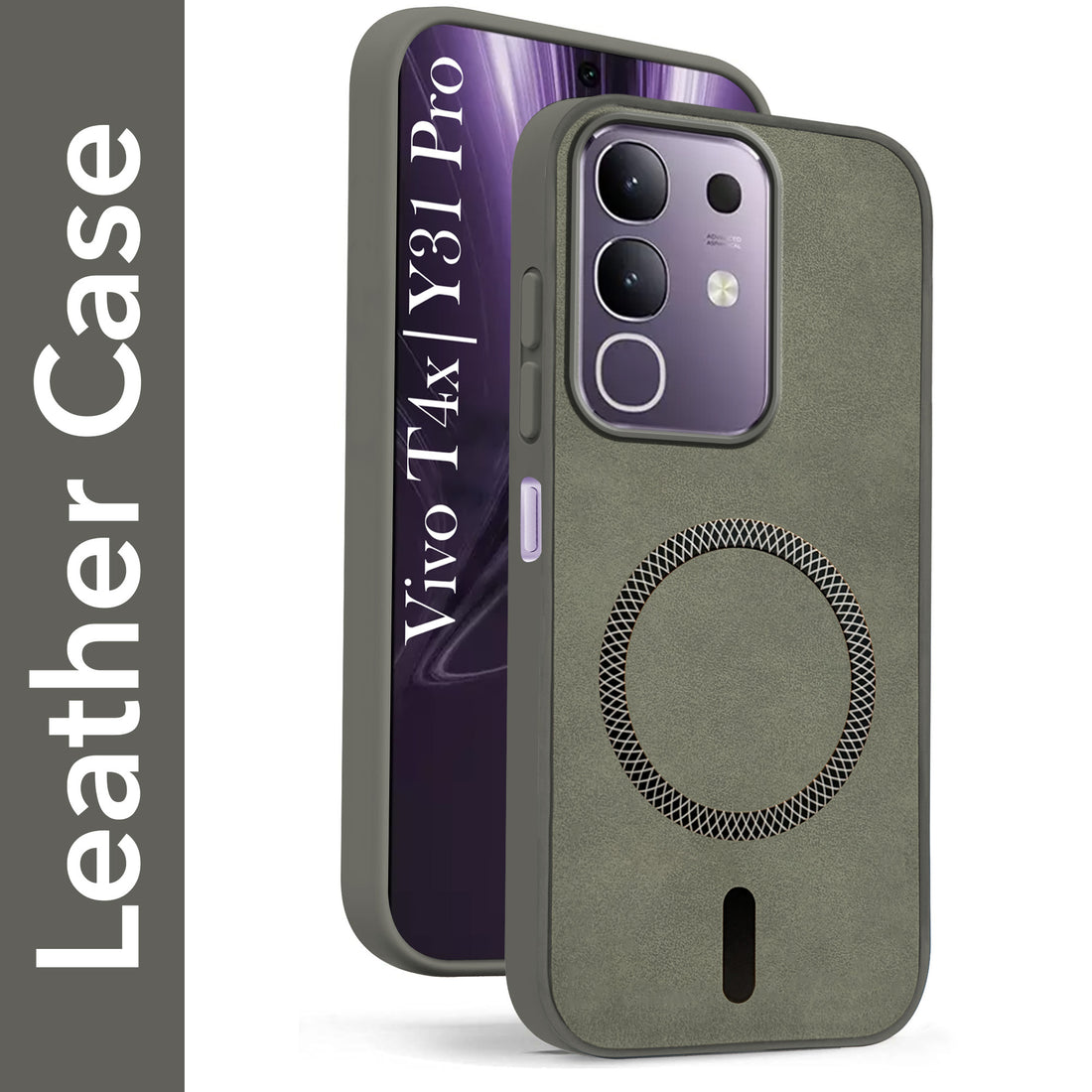 For Vivo T4x | Vivo Y31 Pro Back Cover Case Leather Finish (MagSafe Compatible Wireless Charging | Soft Touch | Camera Bump Protection)