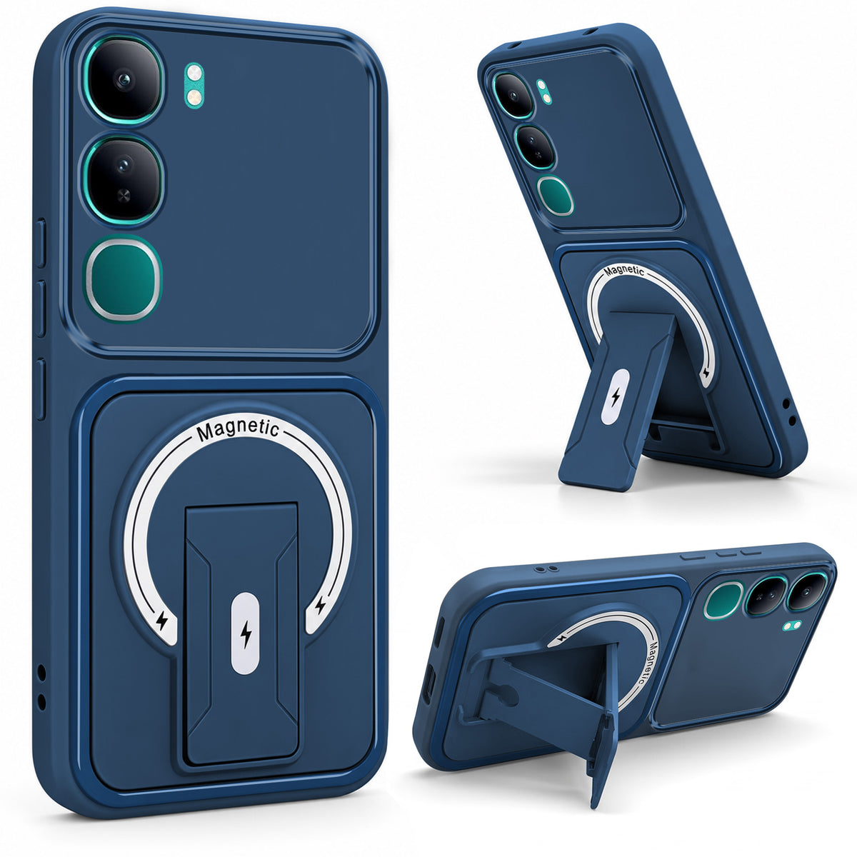 For Vivo Y300 Back Case Cover Metallic (Hybrid Armor Kickstand | MagSafe Compatible | Camera Protection Shockproof)