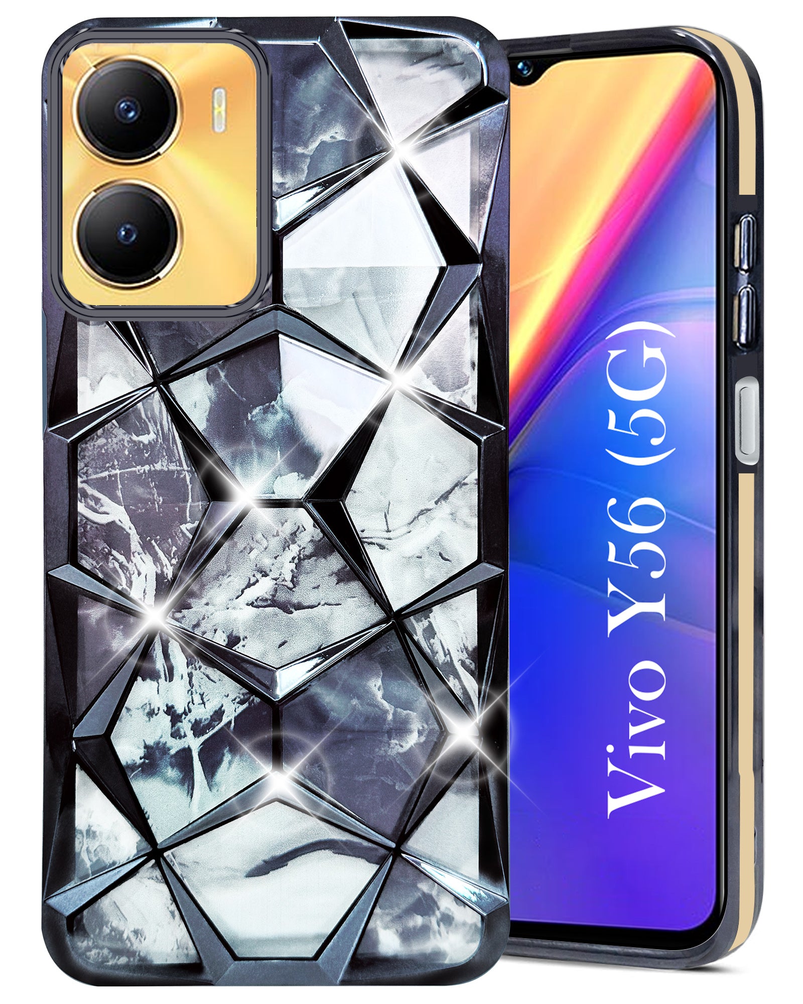 For Vivo Y56 5G For Back Cover Case ( Dual Design Glitter Sparkle and Detachable Diamond Print Case | Soft and Flexible)