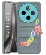 For Vivo T4 Back Cover Case (Wrist Hanging Chain | Teddy Bracelet Charms | Matte Liquid Silicone | Camera Protection Ring)