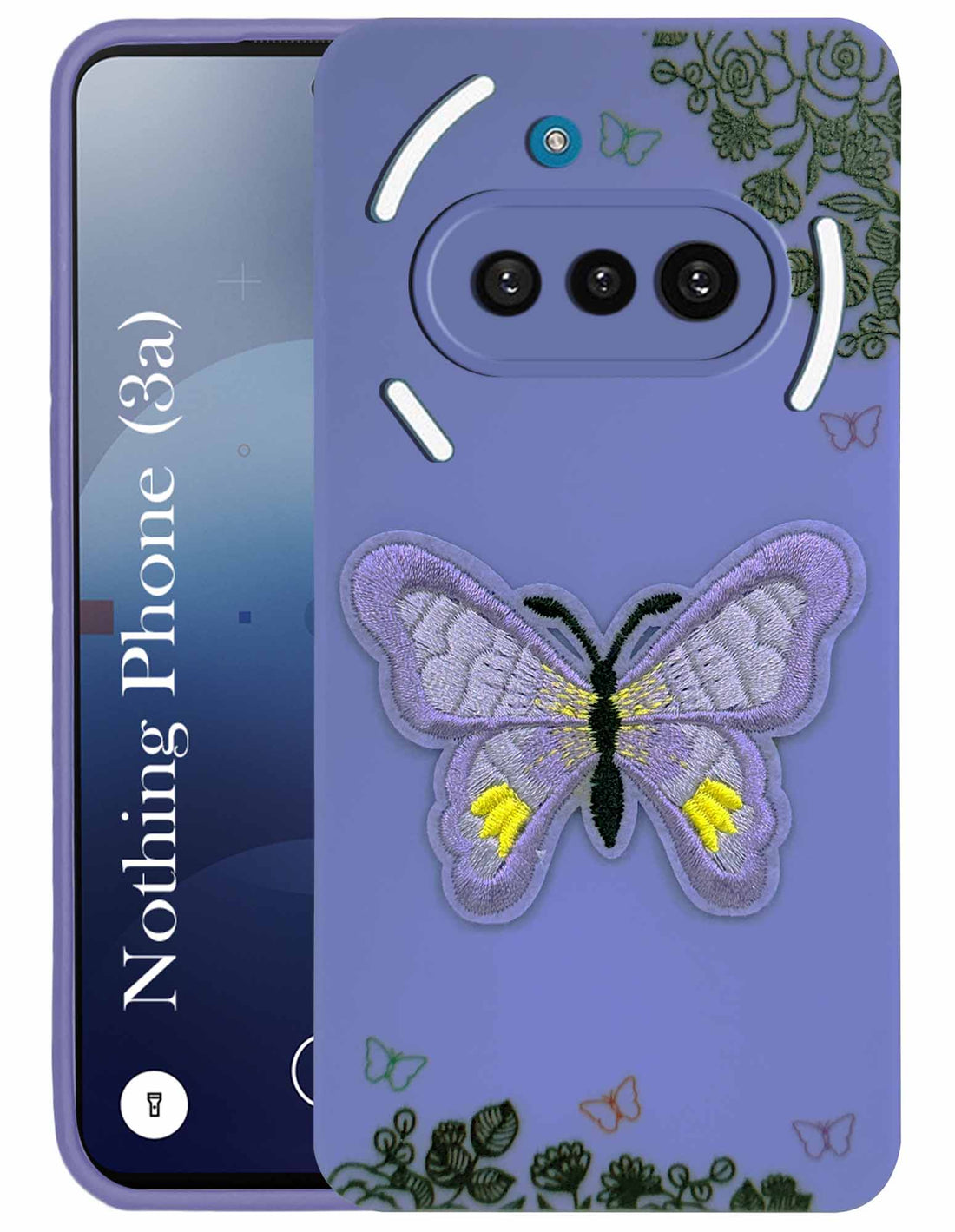 For Nothing Phone 3A Back Cover Case (Soft Butterfly Embroidery | Women Teen Girls | Camera Protection| Matte Silicone)