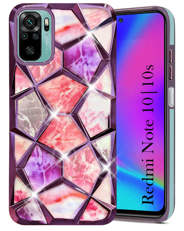 For Xiaomi Mi Redmi Note 10 | Note 10S Back Cover Case (Dual Design Glitter Sparkle and Detachable Diamond Print Case | Soft and Flexible)