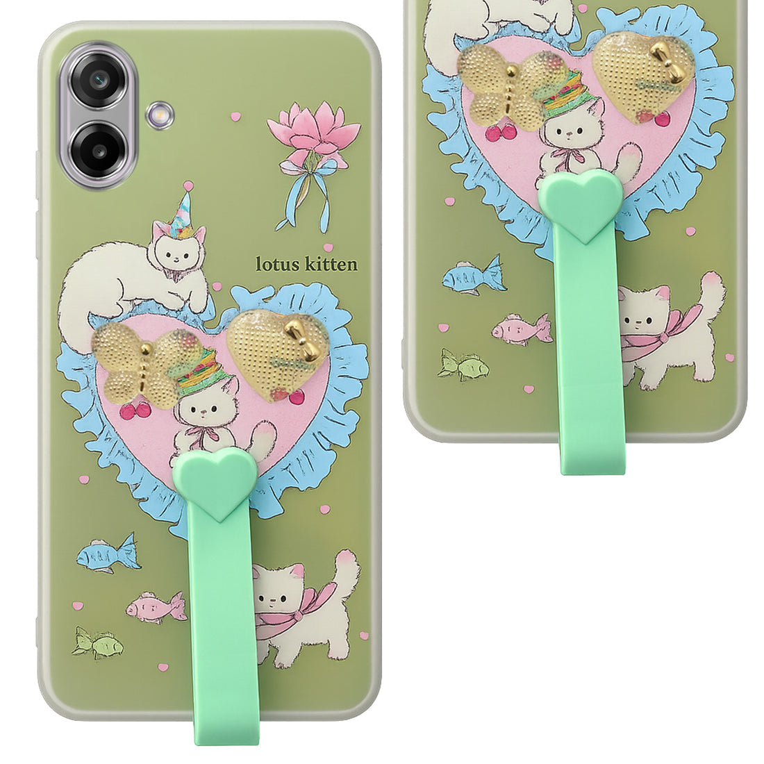 For Samsung Galaxy M17e Back Cover Case (3D Cute Heart Strap Holder | Camera Protection | Designer Girls Print)