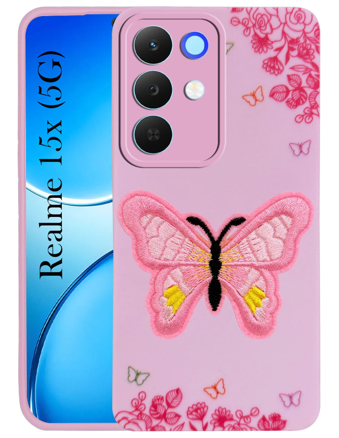For Realme 15X Back Cover Case (Soft Butterfly Embroidery | Women Teen Girls | Camera Protection| Matte Silicone)