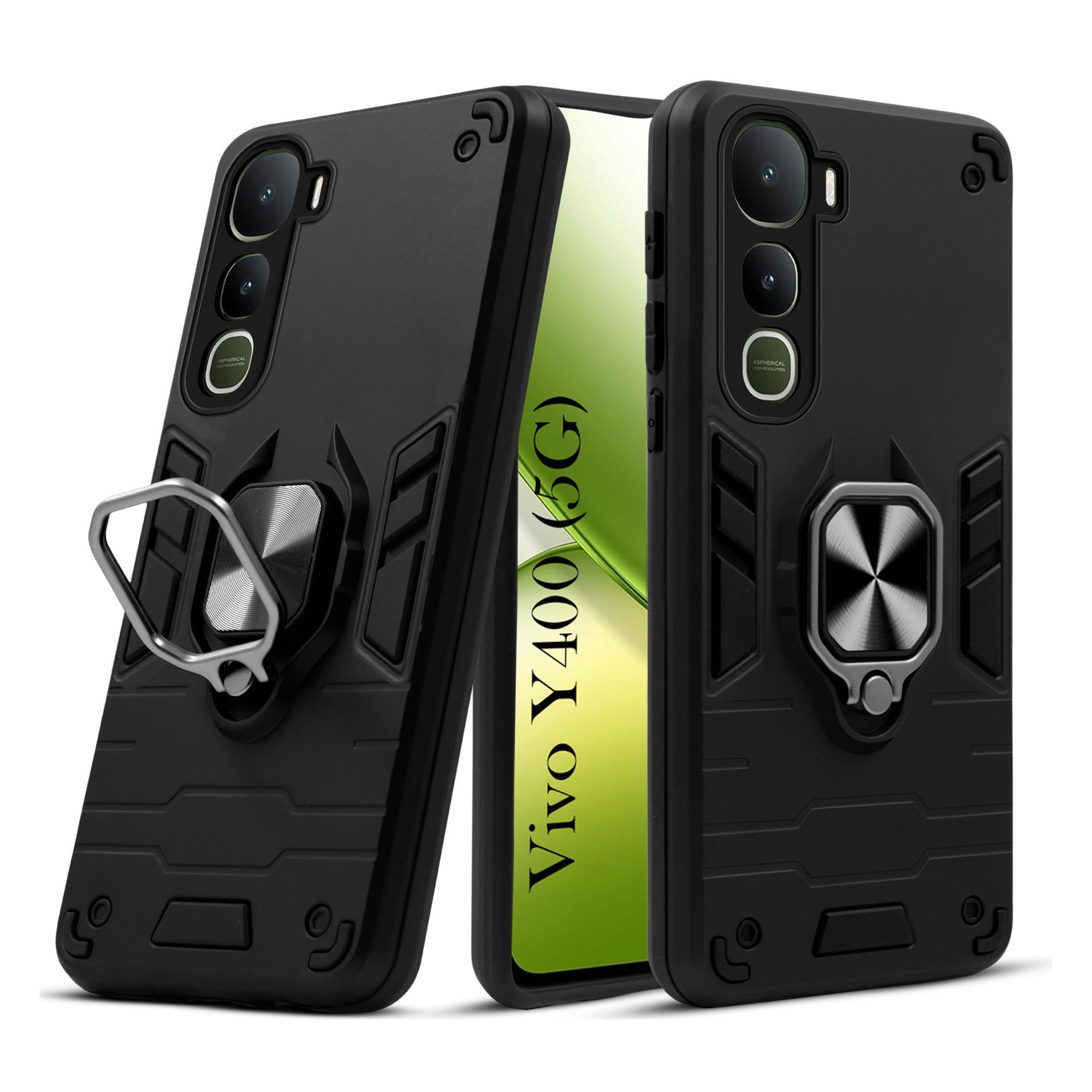 For Vivo Y400 Back Cover Case Hybrid Armor (Shockproof Dual Layer Polycarbonate |Ring Holder Kickstand)