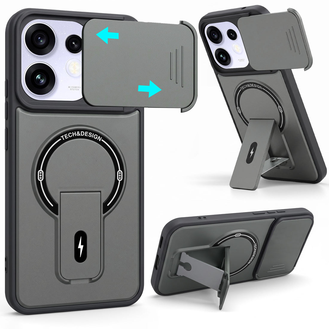 For Oppo Reno 16 Back Case Cover Metallic (Hybrid Armor Kickstand | Sliding Shutter Camera Protection | MagSafe Compatible)