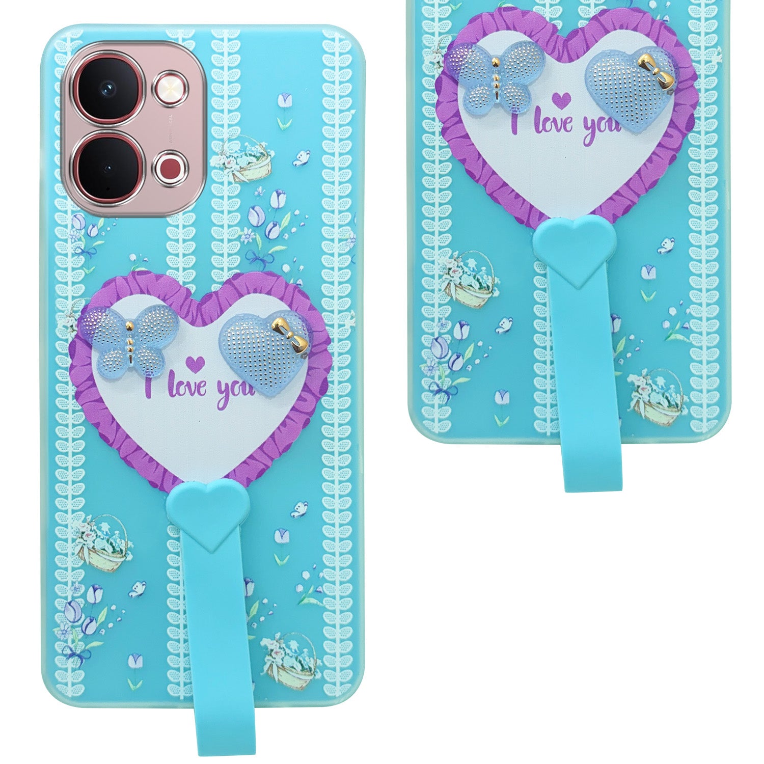 For Vivo Y51 Pro 5G | Vivo T5x Back Cover Case (3D Cute Heart Strap Holder | Camera Protection | Designer Girls Print)