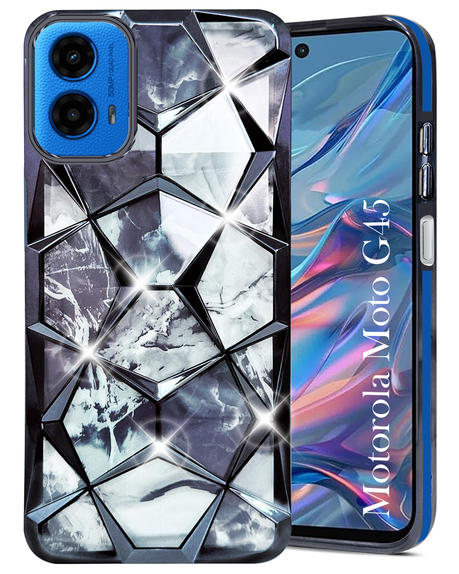 For Motorola Moto G45 Back Cover Case ( Dual Design Glitter Sparkle and Detachable Diamond Print Case | Soft and Flexible)