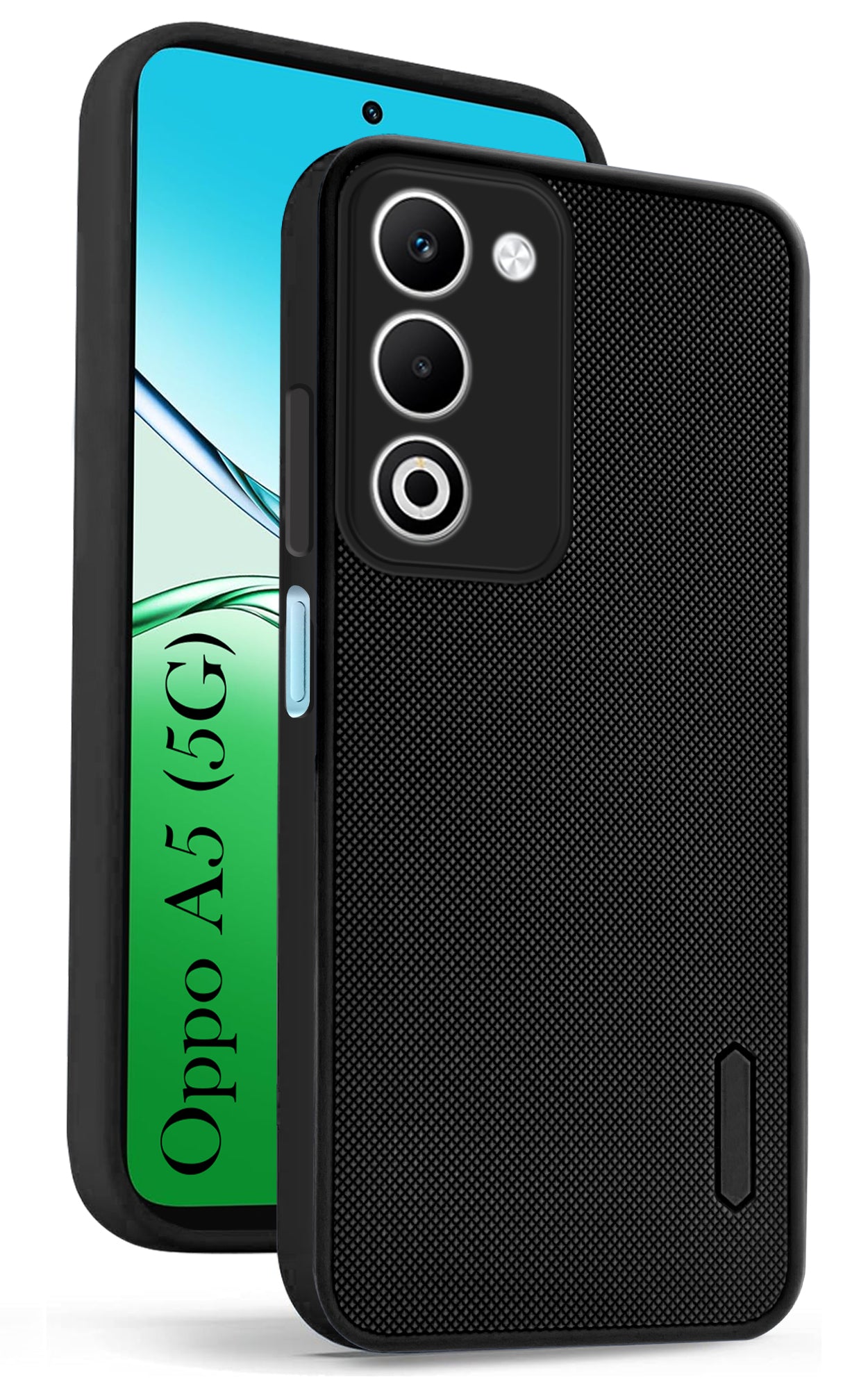 For Oppo A5 5G Back Cover Case (Textured Grip Design | Micro-Fiber Cloth Inside | Slim and Light Weight | Soft Touch and Feel | Black)