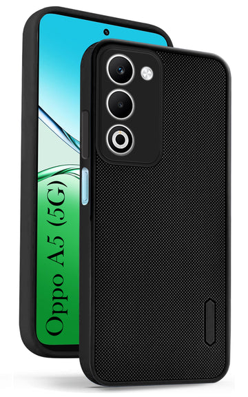 For Oppo A5 5G Back Cover Case (Textured Grip Design | Micro-Fiber Cloth Inside | Slim and Light Weight | Soft Touch and Feel | Black)