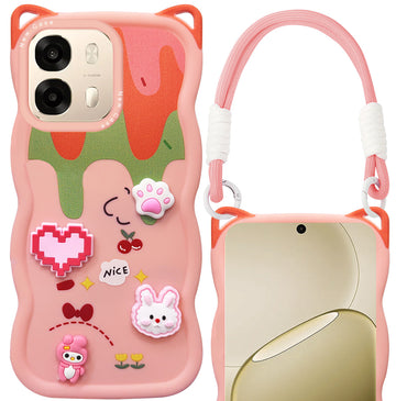 For Oppo A6 Pro Back Case Cover Strap (3D Embossed Figures | Strap Holder | 360* Soft Cushion with Camera Bump)