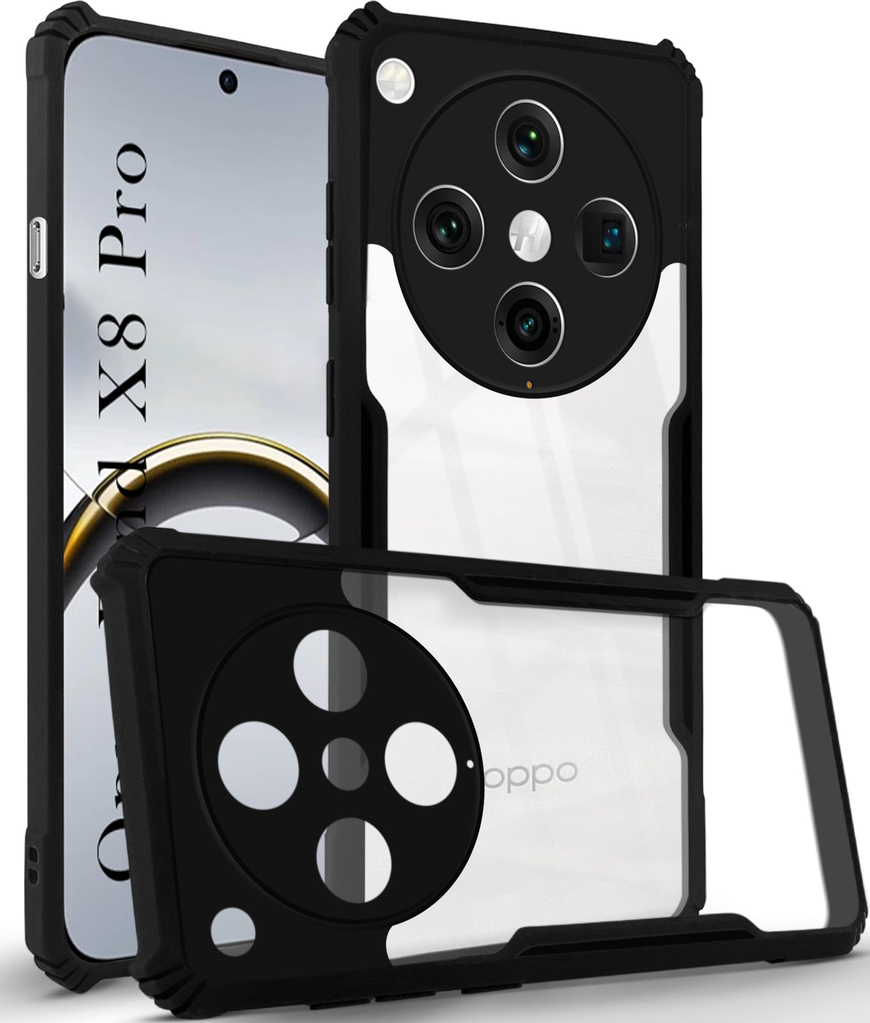 For Oppo Find X8 Pro Back Cover Case (Shockproof with Polycarbonate Clear Panel | Professional Black)