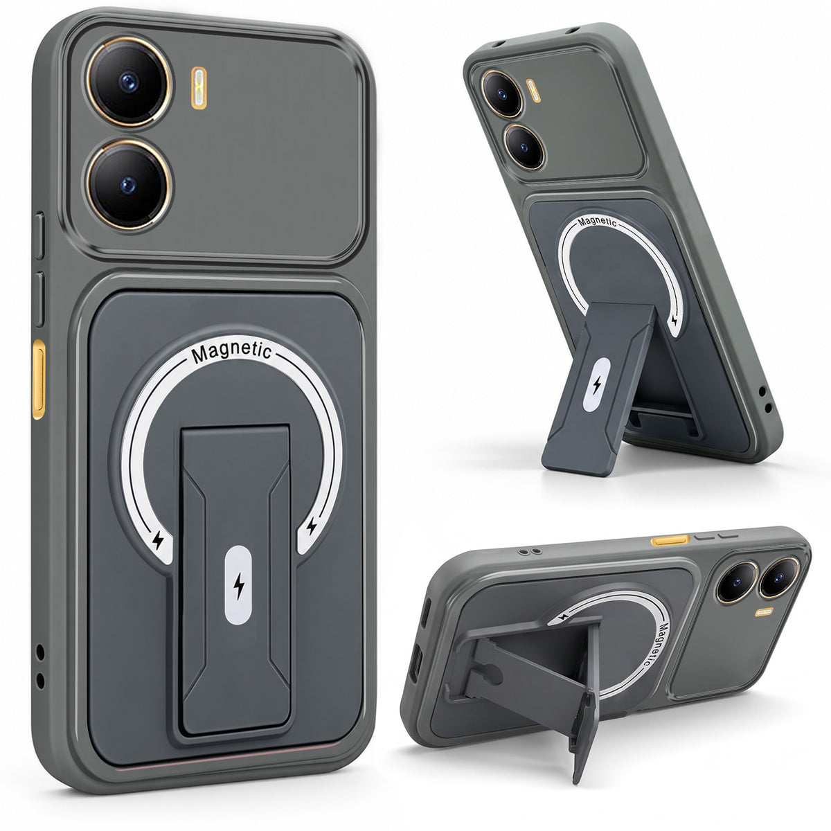 For Vivo Y56 5G Back Case Cover Metallic (Hybrid Armor Kickstand | MagSafe Compatible | Camera Protection Shockproof)